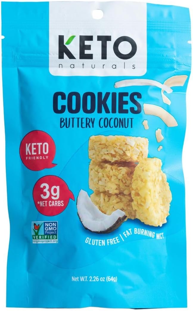Keto Cookies – Buttery Coconut Flavour, Low Carb, Keto Snacks, Gluten Free Snack, Atkins, Keto Friendly, Keto Cookies, Keto Snacks, Keto Biscuits (Pack of 3 x 64g)