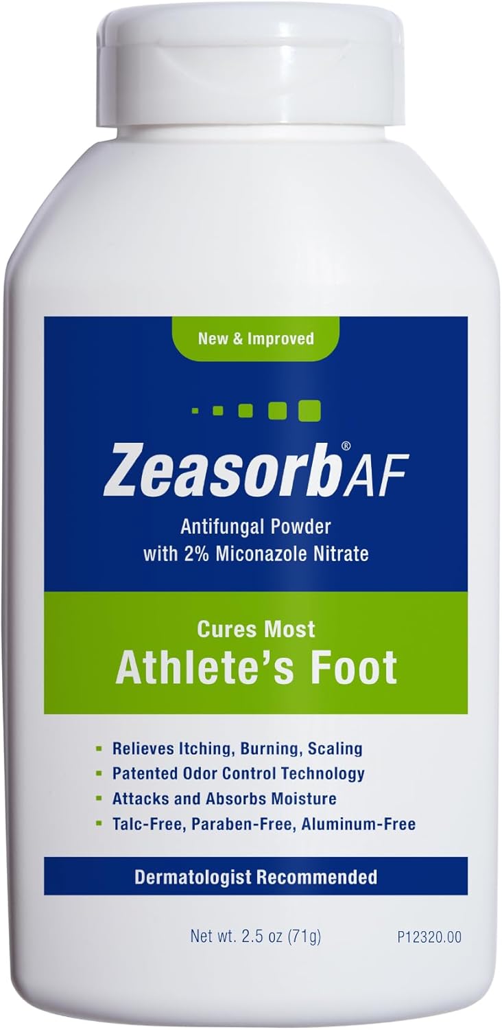 Zeasorb Super Absorbent Athlete's Foot Antifungal Treatment Powder, Dermatologist Recommended, Patented Odor Control Technology, with 2% Miconazole Nitrate and Soothing Aloe, Talc-Free, 2.5 oz Bottle
