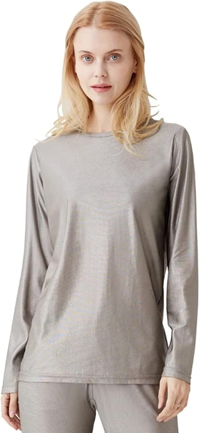 Women's Electromagnetic Radiation Protective Close-Fitting Underwear 100% Silver Fiber Underwear Set EMF Shielding Household Casual Wear,One Suit,XXL (Top XXL)