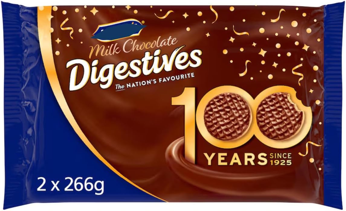 Milk Chocolate Digestives Biscuits Twin Pack 2x266g Delicious (Pack Of 2), 45% Wheat and Wholemeal, No Hydrogenated Vegetable Oil, No Artificial Colours or Flavours, Suitable for Vegetarians