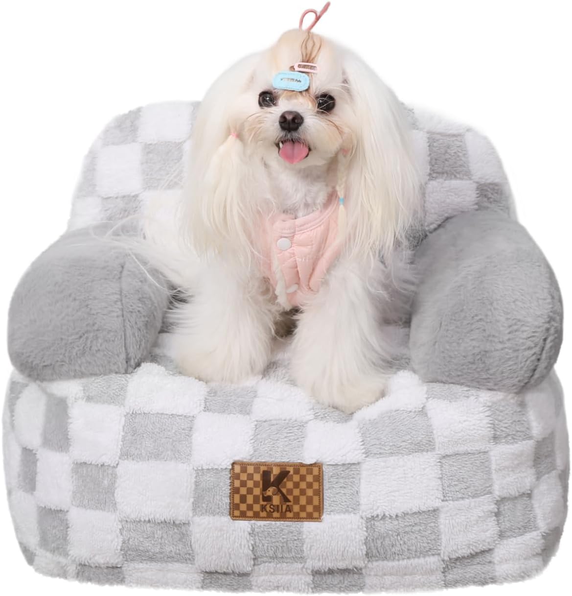 KSIIA Cat Bed Waterproof Cat Couch with Armrests Puppy Bed for Small Dogs Supportive Pet Couch Cute Pet Sofa with Removable Machine Washable Cover & Anti-Slip Bottom, 18 x 14 in, Grey