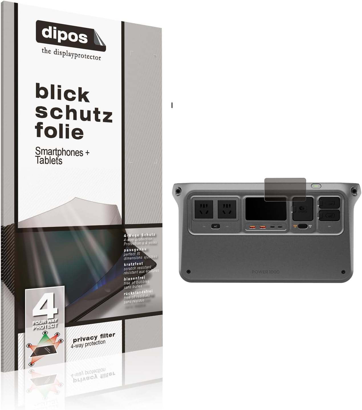dipos I Privacy Filter compatible with DJI Power 1000 Screen Protector Anti-Spy 4-Way Protection