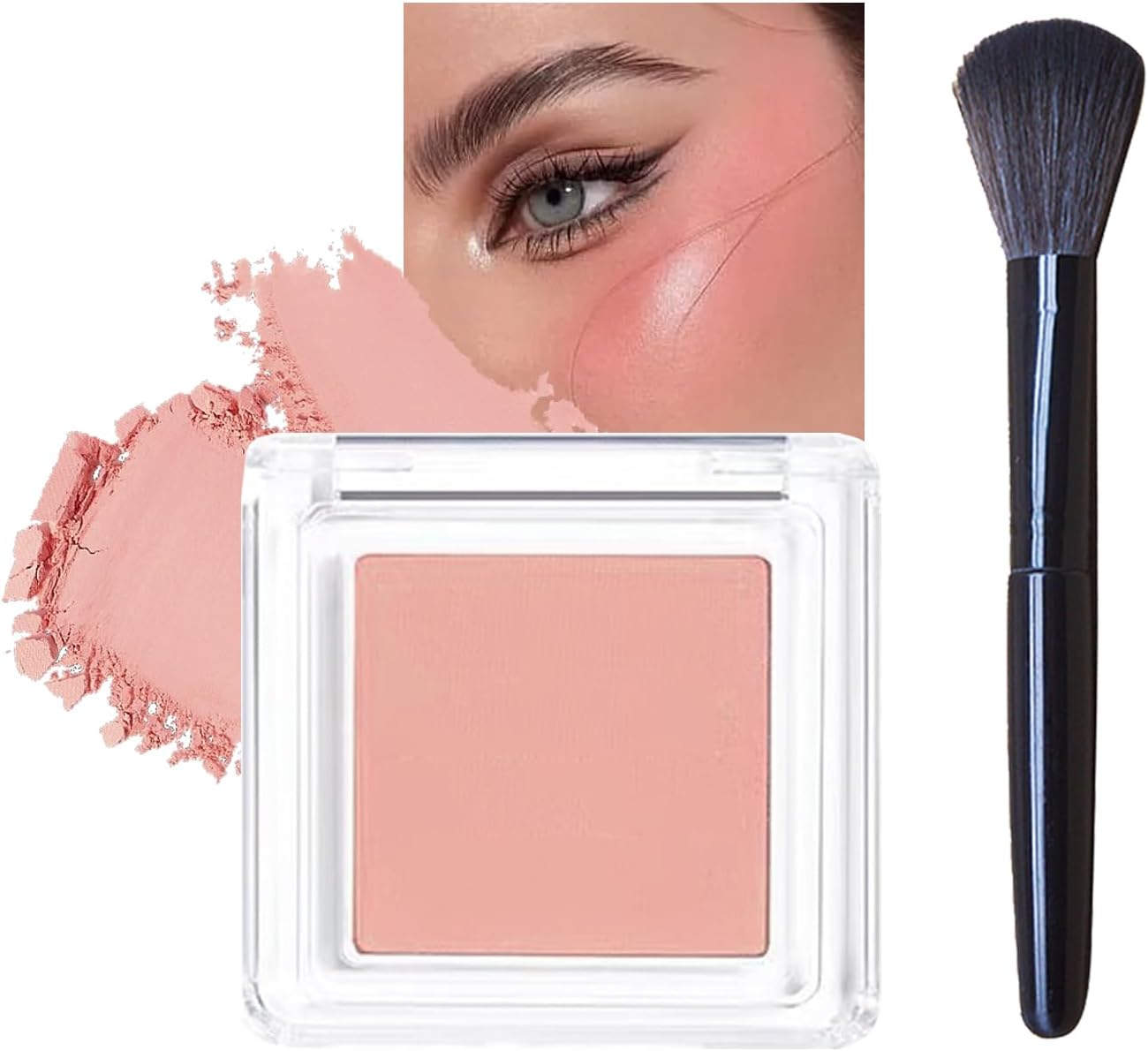 Blushers for Cheeks, Nude Peach Powder Blushes Korean Makeup Blush with Brush, Natural Glow Blendable Long-Lasting Blush Matte Blush Face Powder Blush Smooth, for Women & Girls