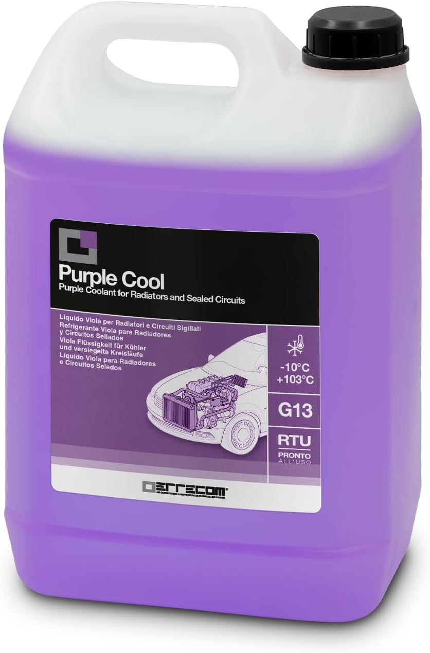 ERRECOM Purple Cool, Purple Coolant and Antifreeze -10°C/+103°C, Formulation with Glycerin, G13, Ready to Use, 5 Litres