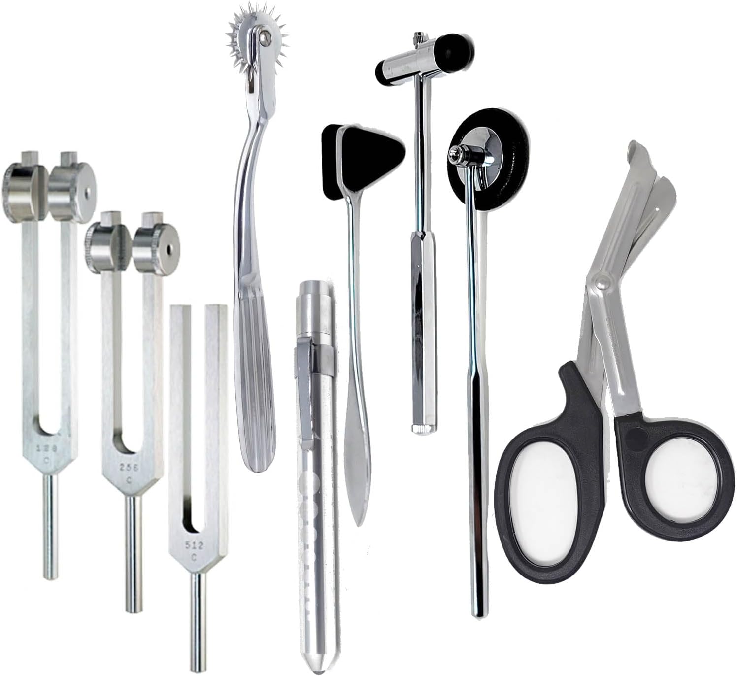 A2Z SCILAB 9 pcs Neurological Percussion Set, Reflex Taylor Buck Babinski Hammers, Pinwheel, Tuning Forks Diagnostic Kit for Nurses, EMS, Students, Clinical