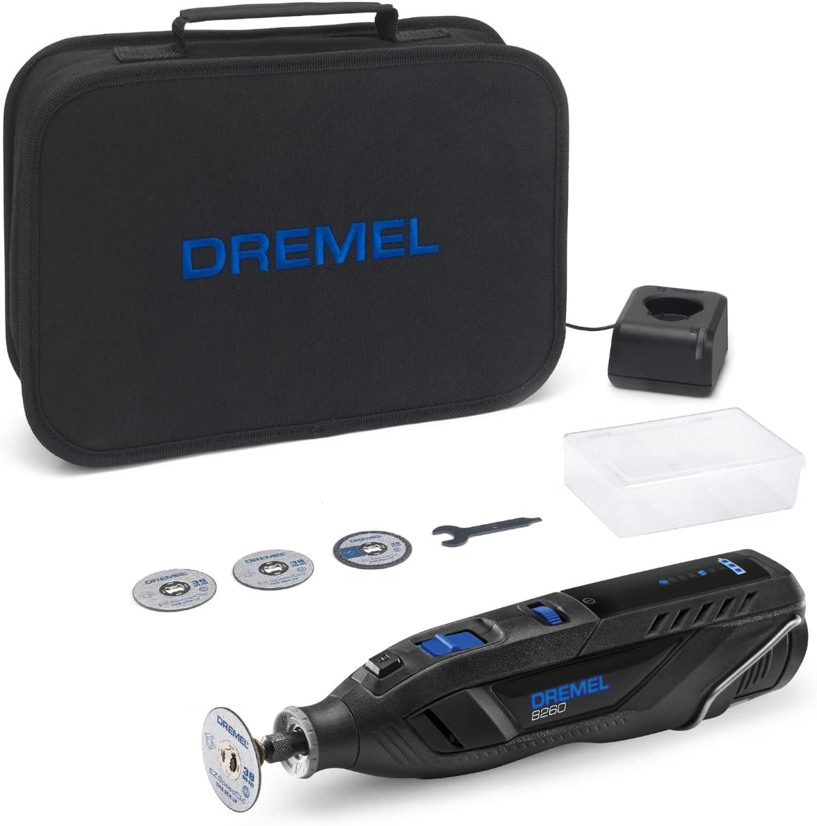 Dremel 8260 Cordless Rotary Tool, 12V 3Ah Lithium-Ion Battery - Multi Tool Kit with 5 Accessories, Brushless Motor, Electronic Feedback, Variable Speed 5.000-30.000 RPM, Bluetooth