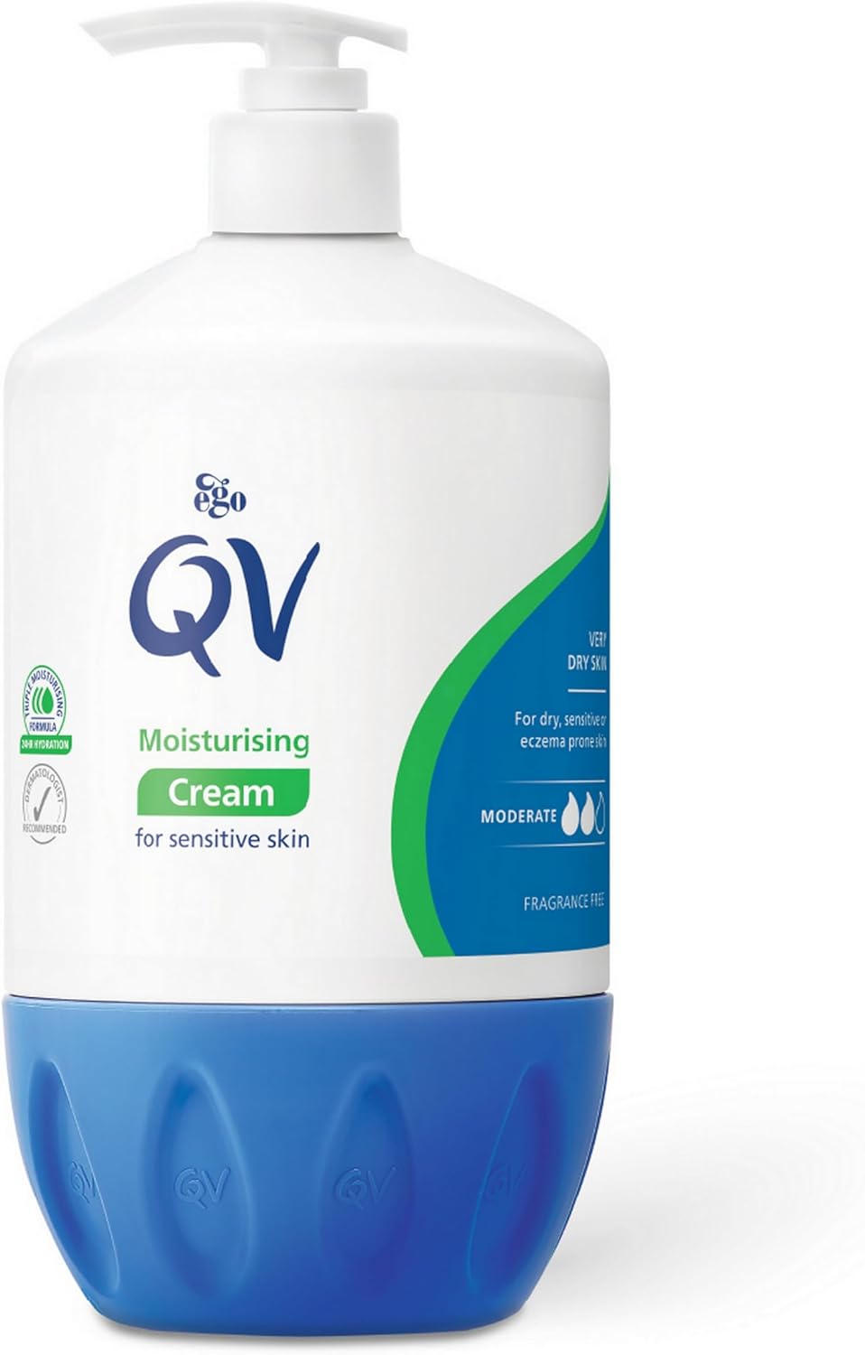 QV Cream with 10% Glycerin (1050g) Rich Protective Moisturiser for Sensitive, Dry Skin, Fragrance Free, Noncomedogenic Body Cream, Hydrating Skin Care for Eczema, Psoriasis, Dermatitis, Pump Bottle