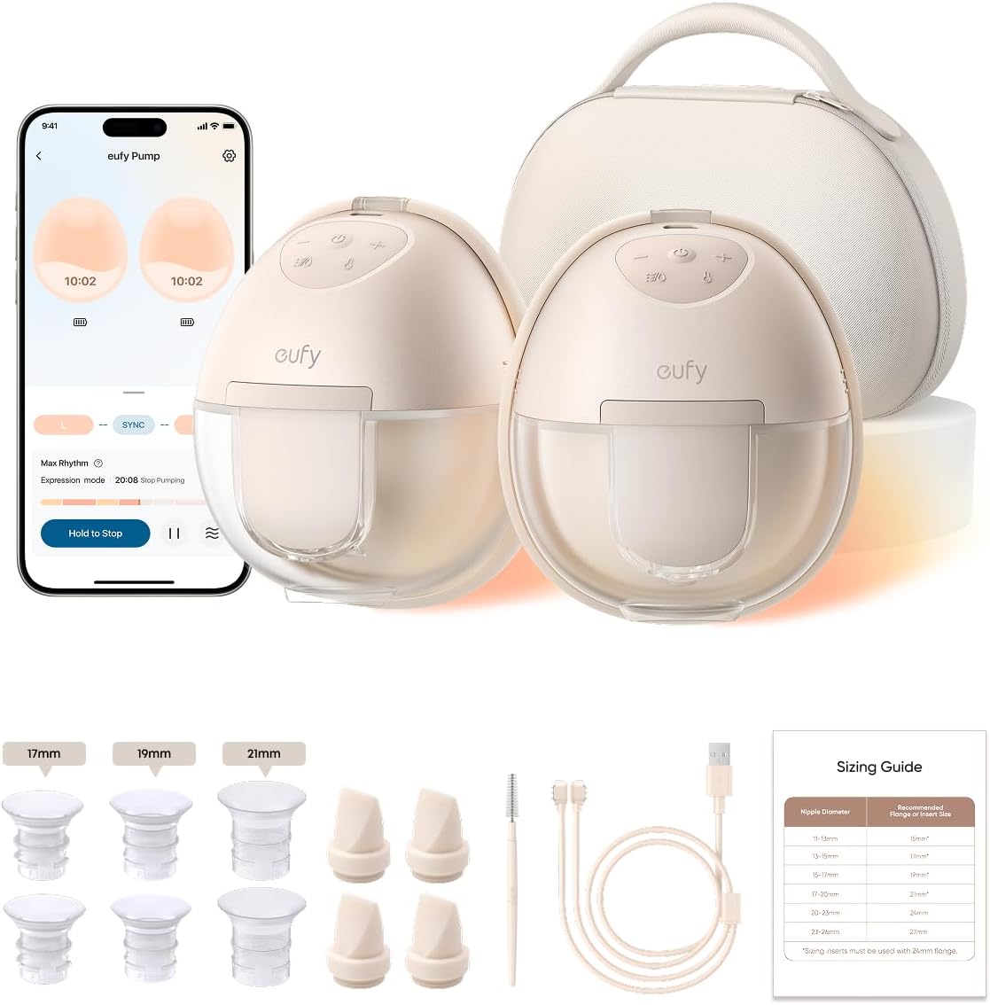 eufy Security Breast Pump S1 Pro, Heated Wearable, Slim Hands-Free with Industry-Leading HeatFlow Tech, Wireless Charging Case, App-Controlled OptiRhythm, Hospital-Grade Suction, in-Bra Use