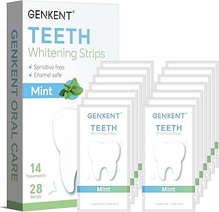 GENKENT Teeth Whitening Strips (14 Treatments) Mint Flavor, Gel Strip Technology, Non-Slip, Enamel-Safe Strips for Sensitive Teeth