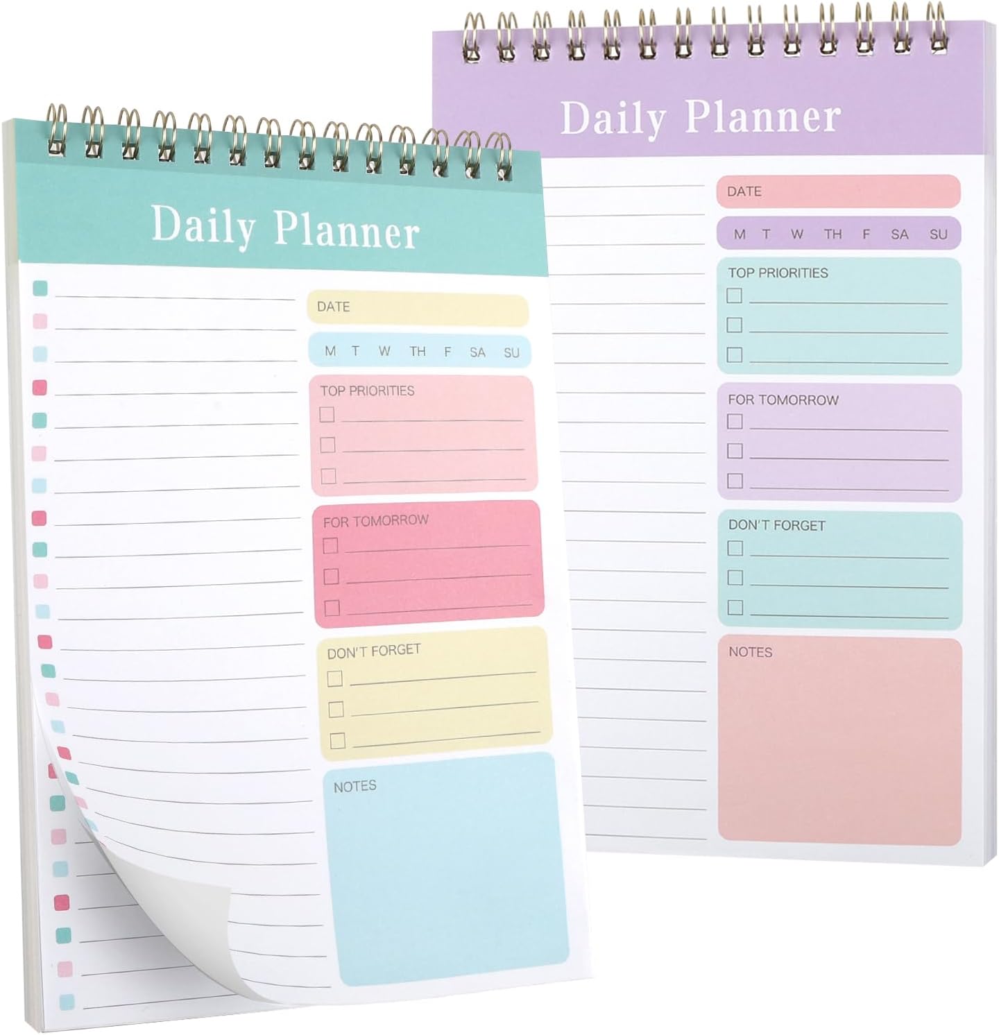2pcs To Do List Pad, A5 Daily Planner Notepad, Checklist Things To Do Today, Coiled Undated Schedule Notebook, To Do Planner, Daily Task List Pad for Work Study Productivity(Purple, Green)