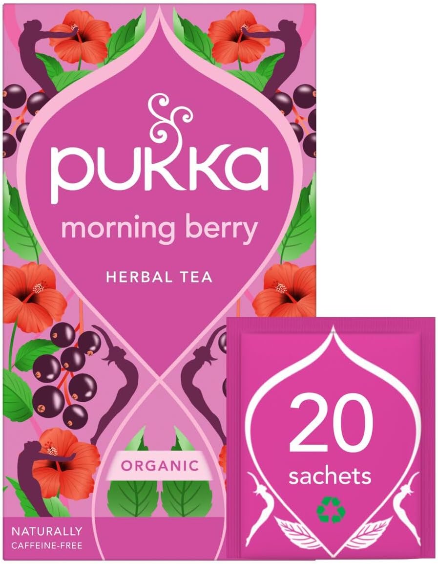 Pukka Herbs | Morning Berry Organic Herbal Tea Box | Infused With Blackcurrant, Blackberry & Spearmint | Perfect For Bright Energy | Caffeine Free | 20 Plant Based Biodegradable Tea Bags
