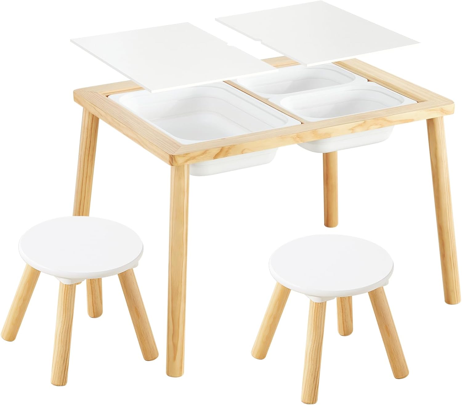 Beright Kids Table and Chair Set, Indoor Sensory Table with 2 Chairs and 3 Storage Bins, Play Sand Water Table for Toddlers, Gift for Birthday, Christmas