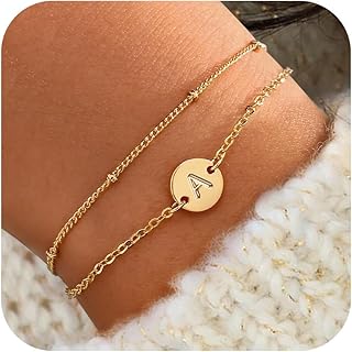 Gold Bracelets for Women Trendy - 18K Gold Plated Letter Initial Bracelet Dainty Disc Monogram Charm Initial Bracelet Gold Initial Bracelets for Women Gold Jewelry Gifts