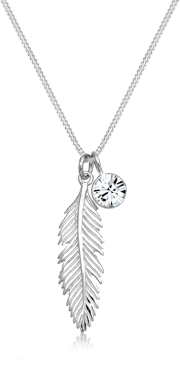 Elli Necklace Feather Crystal in 925 Sterling Silver
