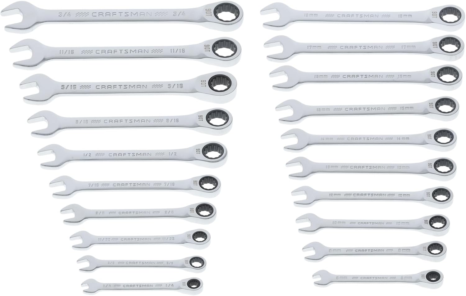 CRAFTSMAN 20 Piece Ratcheting Combination Wrench Set, SAE/Metric (CMMT87220)