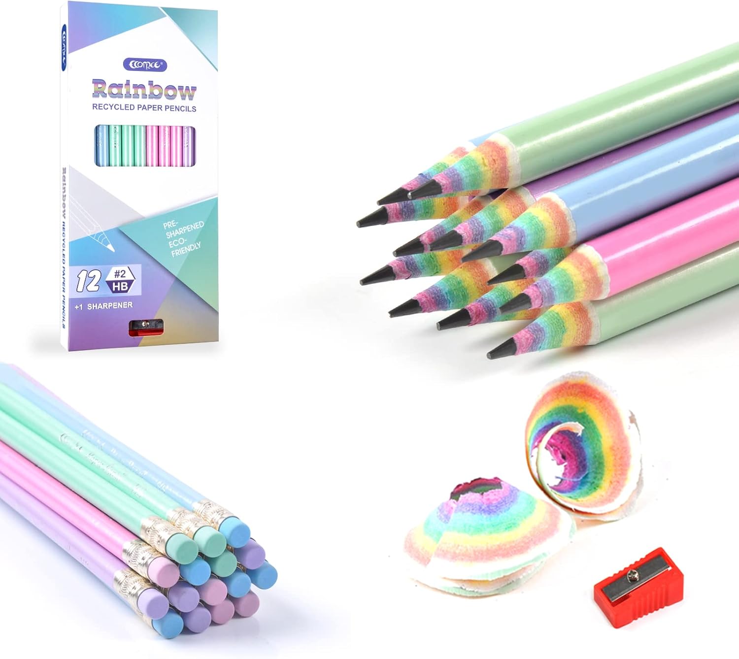 ECOTREE Pencils #2 Pre-sharpened Pencils Number 2 Pencil Rainbow Pencil for Kids, School Supplies, 12 Pack