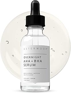 Asterwood AHA + BHA Serum - AHA (Lactic Acid & Glycolic Acid) - BHA (Salicylic Acid) - Supports Improvement of Hyperpigmentation, Dark Spots - Overnight Exfoliating Treatment - 1 Fl Oz