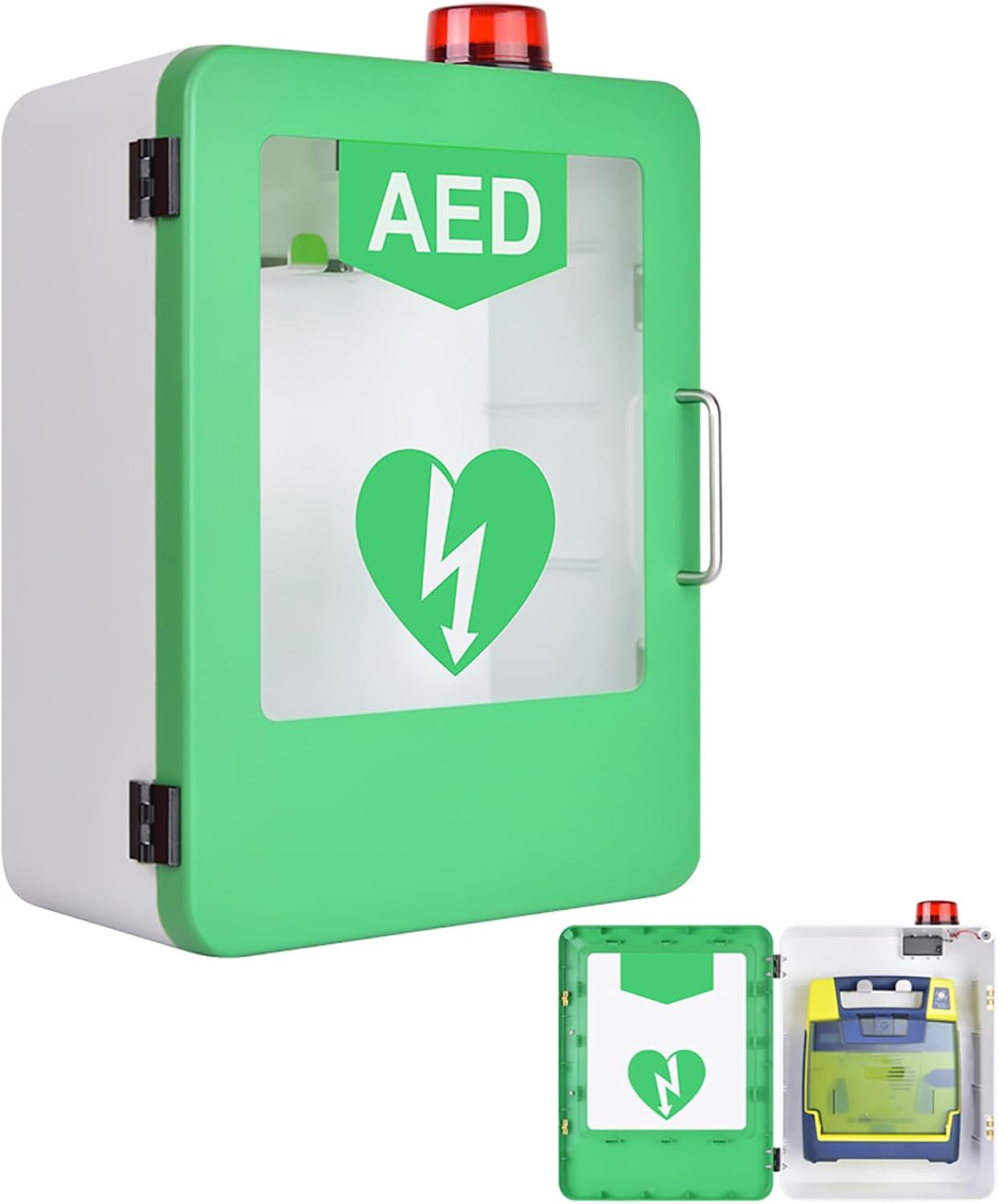 Alarmed AED Defibrillator Storage Cabinet - High Strength ABS for Office, Nursing Home, and Bus Use(Green)