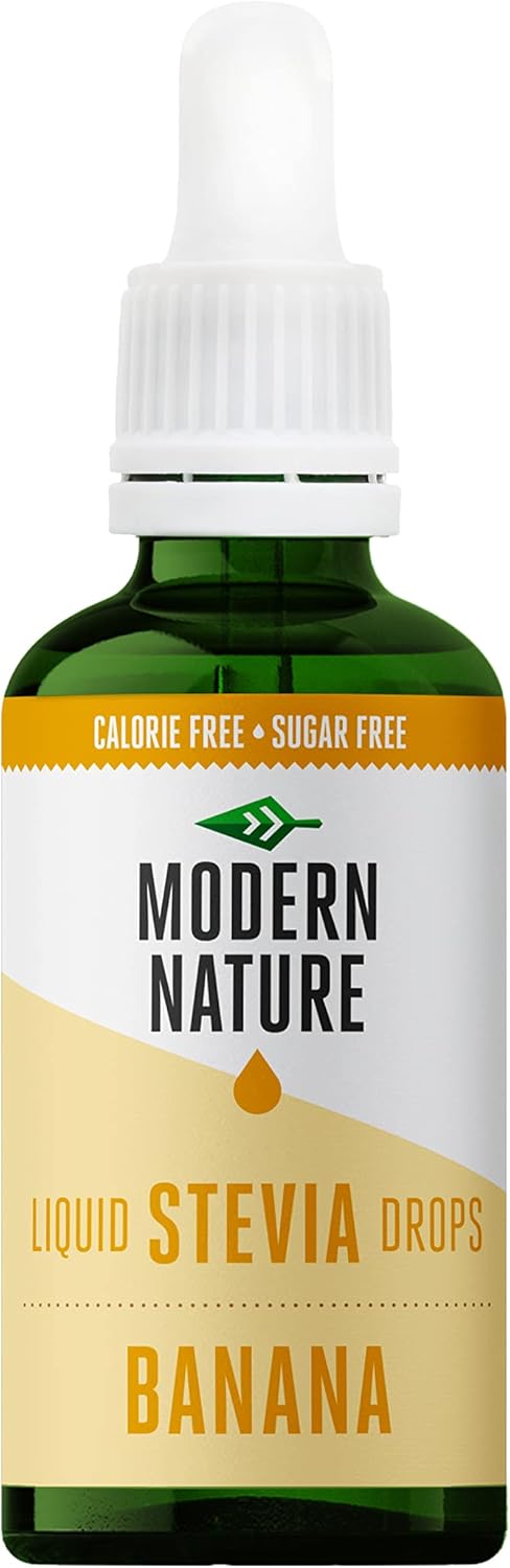 Modern Nature Banana Flavour Drops - Liquid Stevia Drops Sweetner - 0 Calorie Skinny Sugar Free Syrup Alternative – for Flavoured Protein Shakes, Yoghurt, Porridge, Milk, Keto & Vegan Sweetener 50ml