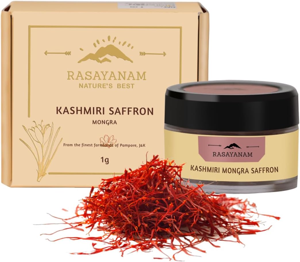 Rasayanam Pure Original Kashmiri Saffron/Kesar/Kumkuma Puvvu (1gm) | Certified highest Grade-A Keshar | Saffron for pregnant women, Pooja rituals & Food aroma