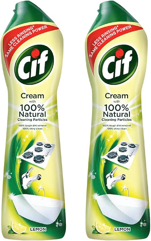 Cif Lemon Abrasive Surface Cleaner Cream for Kitchen & Bathroom, Removes Grease, Dirt & Tough Stains with Natural Cleaning Particles, 2x500ml