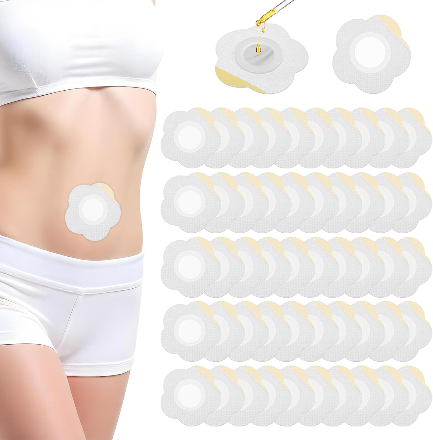 50 Pcs Disposable Castor Oil Pack Wrap Belly Button Self-Adhesive Castor Belly Button Wrap Pad Highly Absorbent Spunlace Cloth Organic Cover Compress Patch Oil Not Included No Wash