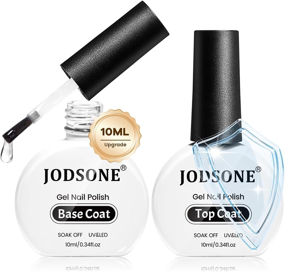 JODSONE 2 Bottles of 10 ML Base and Top Coat Gel Nail Polish Set Bright Surface At Home DIY Nail Salon Girl Gift