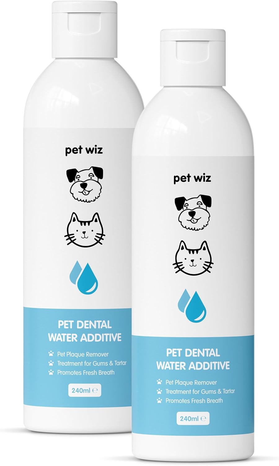 pet wiz Dental Water Additive for Dogs & Cats | Fights Bad Breath | Removes Plaque & Tartar | Promotes Healthy Gums (240ml x 2)
