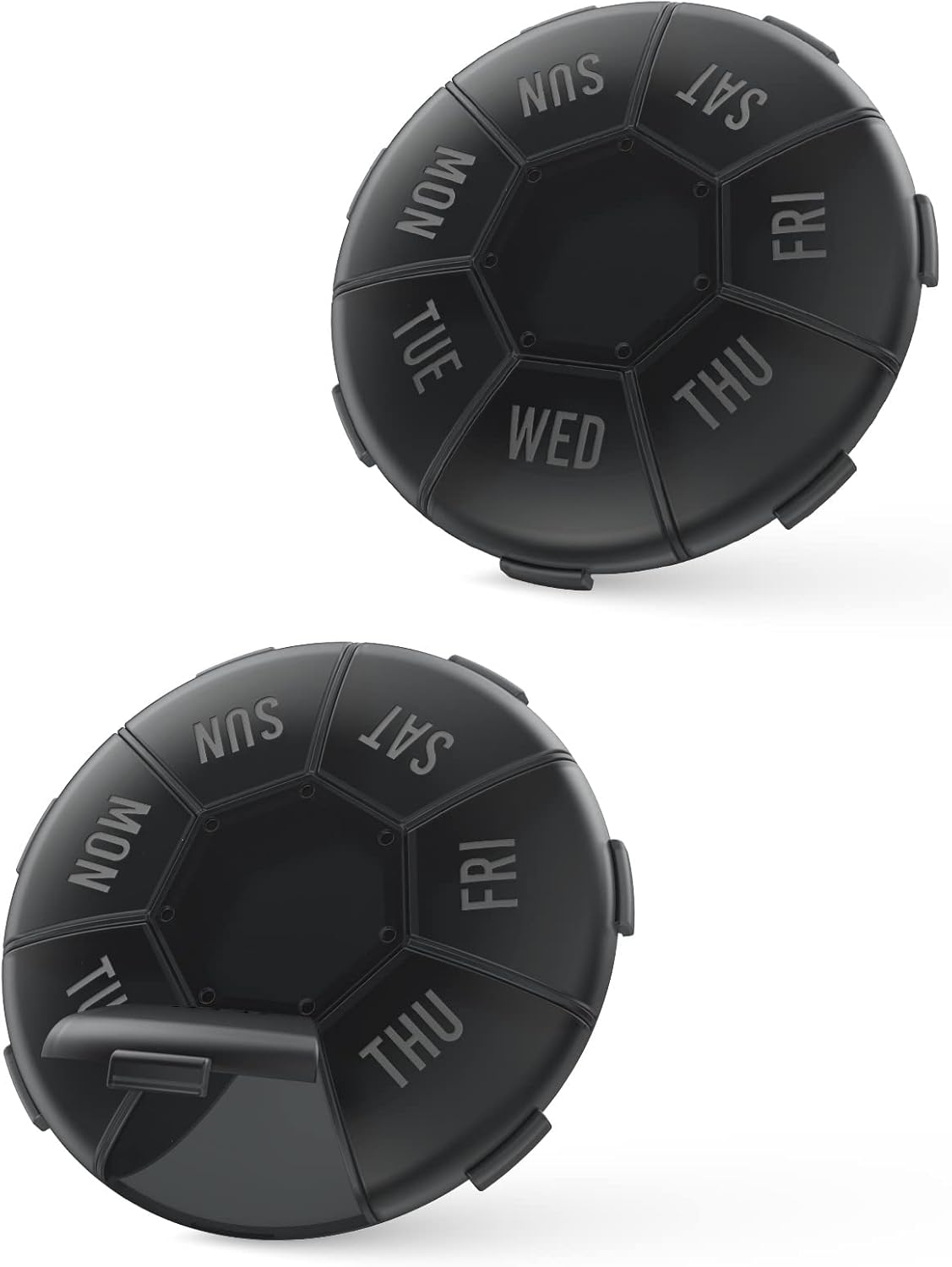 Small Pill Organiser Weekly (2 Pack), Barhon 7 Day Daily Pill Box Cases, 2 Weeks Portable Medicine Container for Vitamin Fish Oil Supplements(Black)