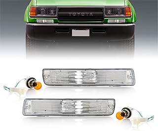 USR DEPO FJ80 Turn Signal Lights - Front Bumper Signal Lamps Set (Left + Right) Compatible with 1991-1997 Toyota Land Cruiser 80 FJ82 (Clear Lens with Amber Bulbs and Sockets)