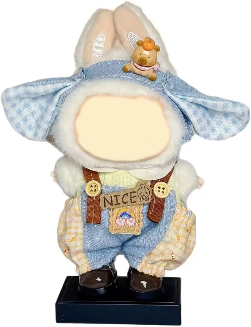 Clothes for La bubu, Handcrafted Clothes for Labubu Premium Denim Bib Pants for Doll, Outfit with Hat Accessories, Stylish Clothes for Doll(Blue)