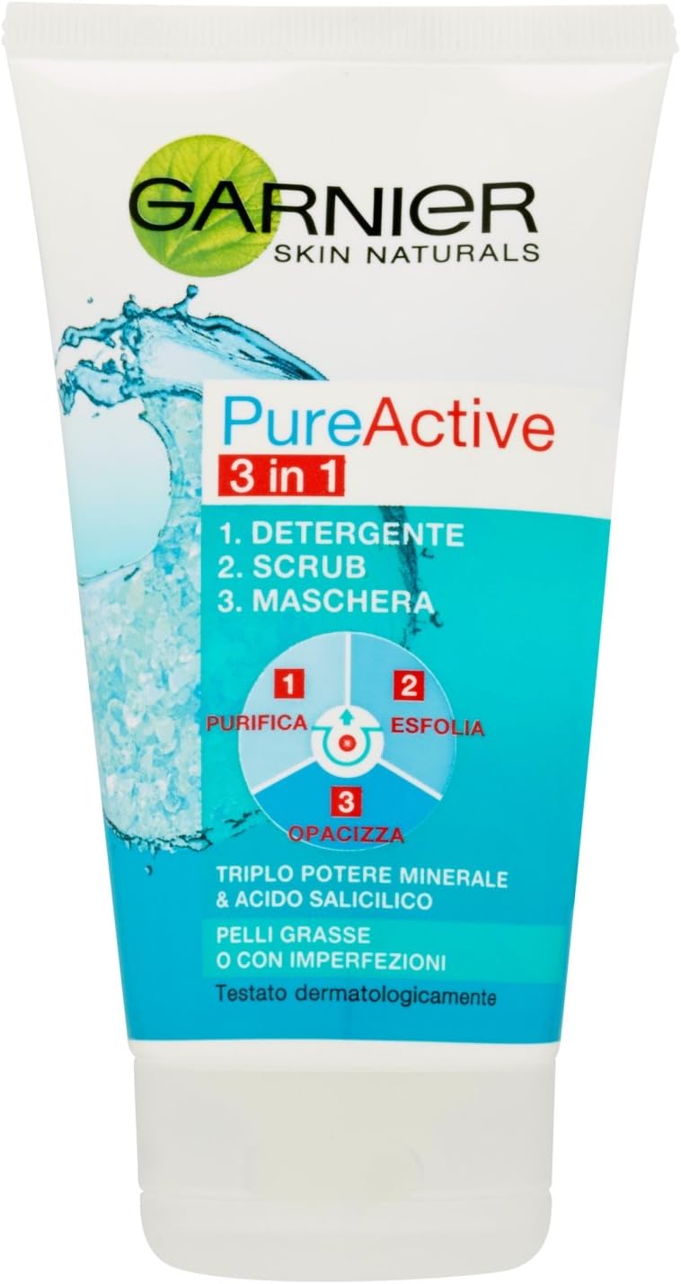 Garnier - Pure Active 3 in 1 - Gel Detergente Scrub Anti Imperfezioni 150 ml
