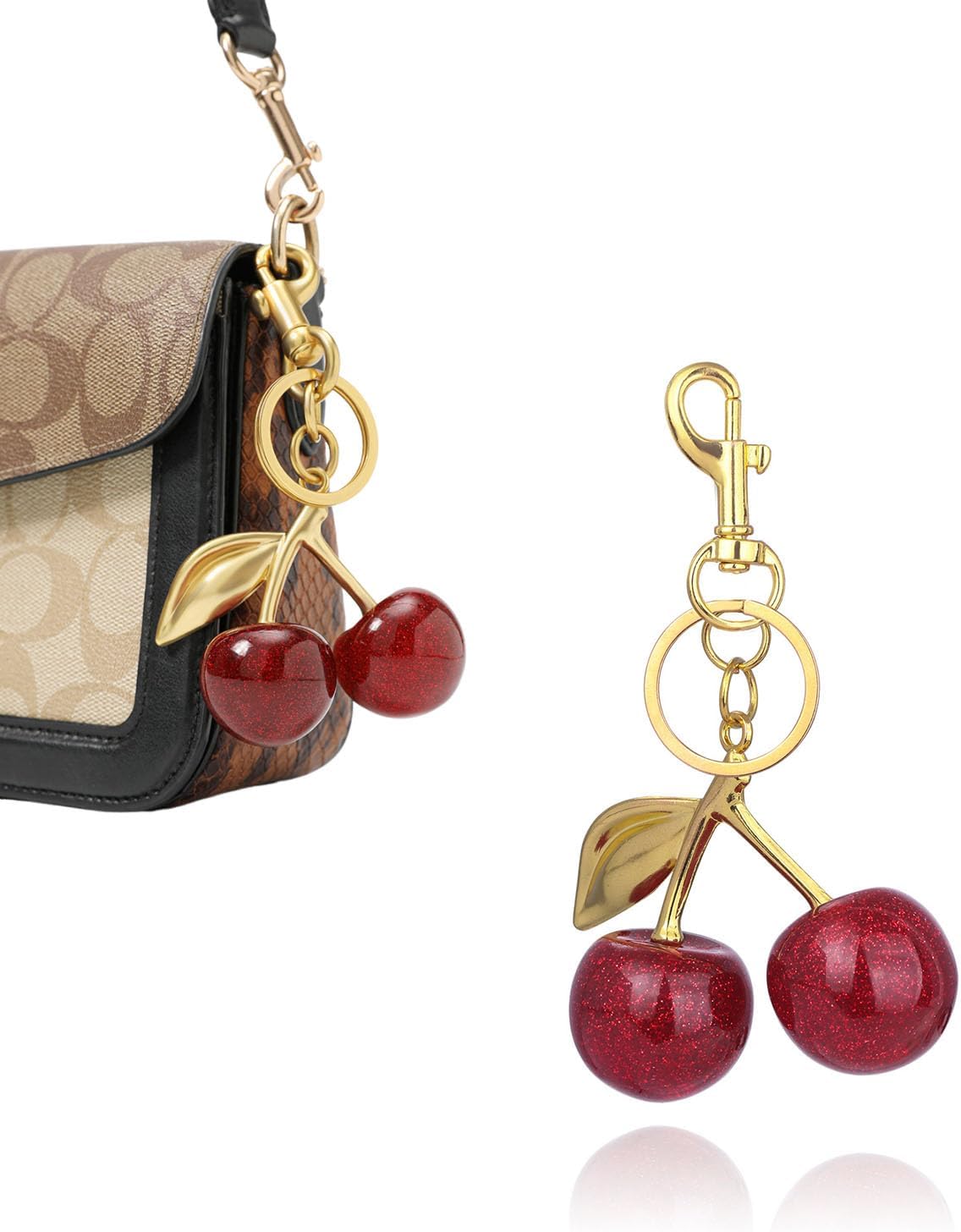 dinghaole Cherry Car Keychain, Cherry Bag Charm, Cherry Keychain Accessory Purse Charm, Cute Keychain Comes with Shiny Resin Metal Keychain Accessories for Backpacks,Wallets