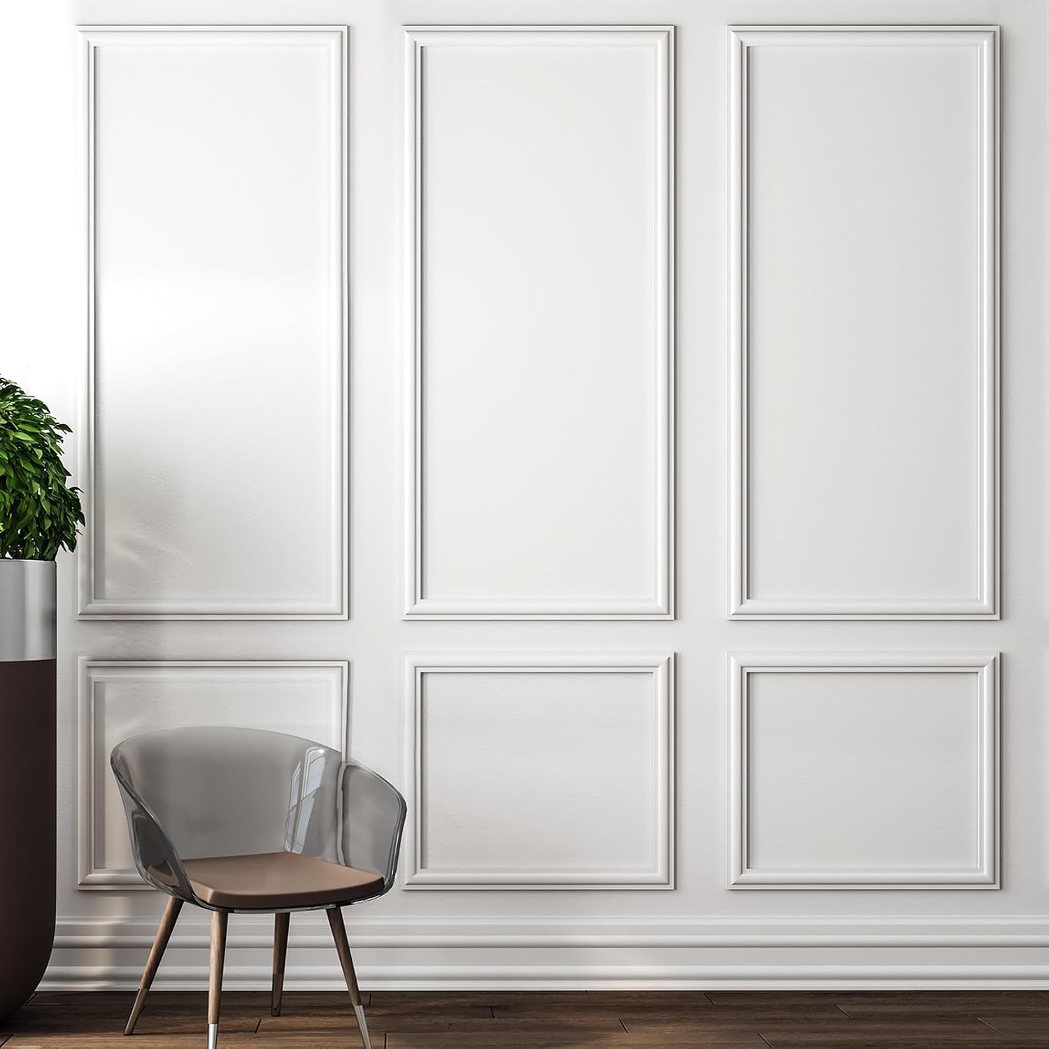 Pangda 3set Peel and Stick Wall Molding Kit 3D Premade, 24x54in | Accent Wall Moulding Kit, Wainscoting Panel, for Interior Decor, Ready to Assemble, Peel and Stick, Wainscoting Accent Panel