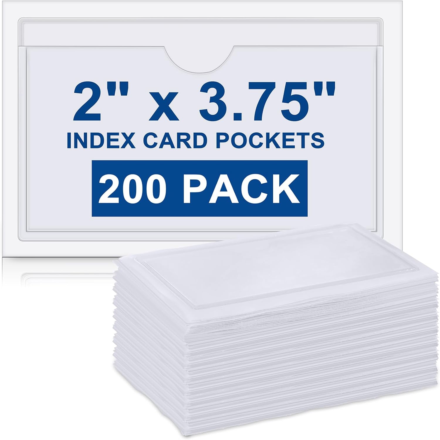 Outus 200 Pack Self Adhesive Index Card Pockets Bulk Clear Plastic Labels Holders for Storage Bins Classroom Nameplate Pockets Cards Photos Waterproof Protect Office Labeling(2.48 x 4.06 Inch)
