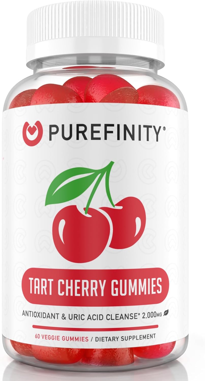 Tart Cherry Gummies – Uric Acid Flush for Joint Relief & Recovery, Raw Juice Extract Antioxidant – Non-GMO, Gluten Free, Vegan, 60 Count
