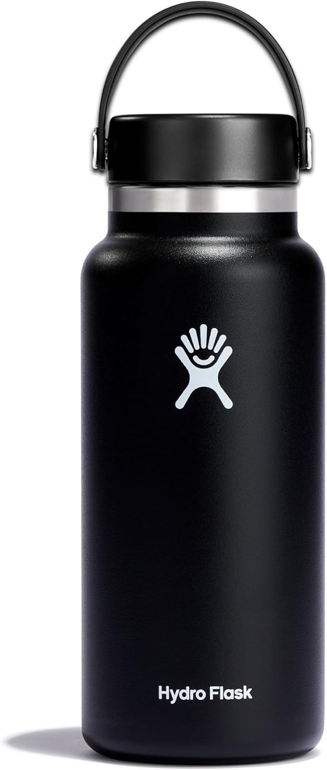 Hydro Flask - Water Bottle 946 ml (32 oz) - Vacuum Insulated Stainless Steel Water Bottle with Leak Proof Flex Cap and Powder Coat - Wide Mouth - Black