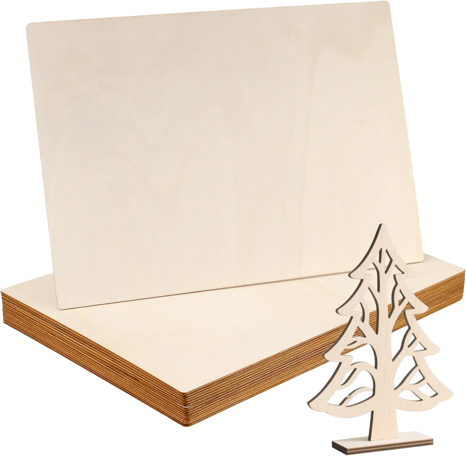 SINJEUN 15 Pcs Plywood Sheets, 420 x 300 x 3 mm Blank Unfinished Wood Sheets, Rectangle Wooden Boards for Craft, Architectural Model, Engraving