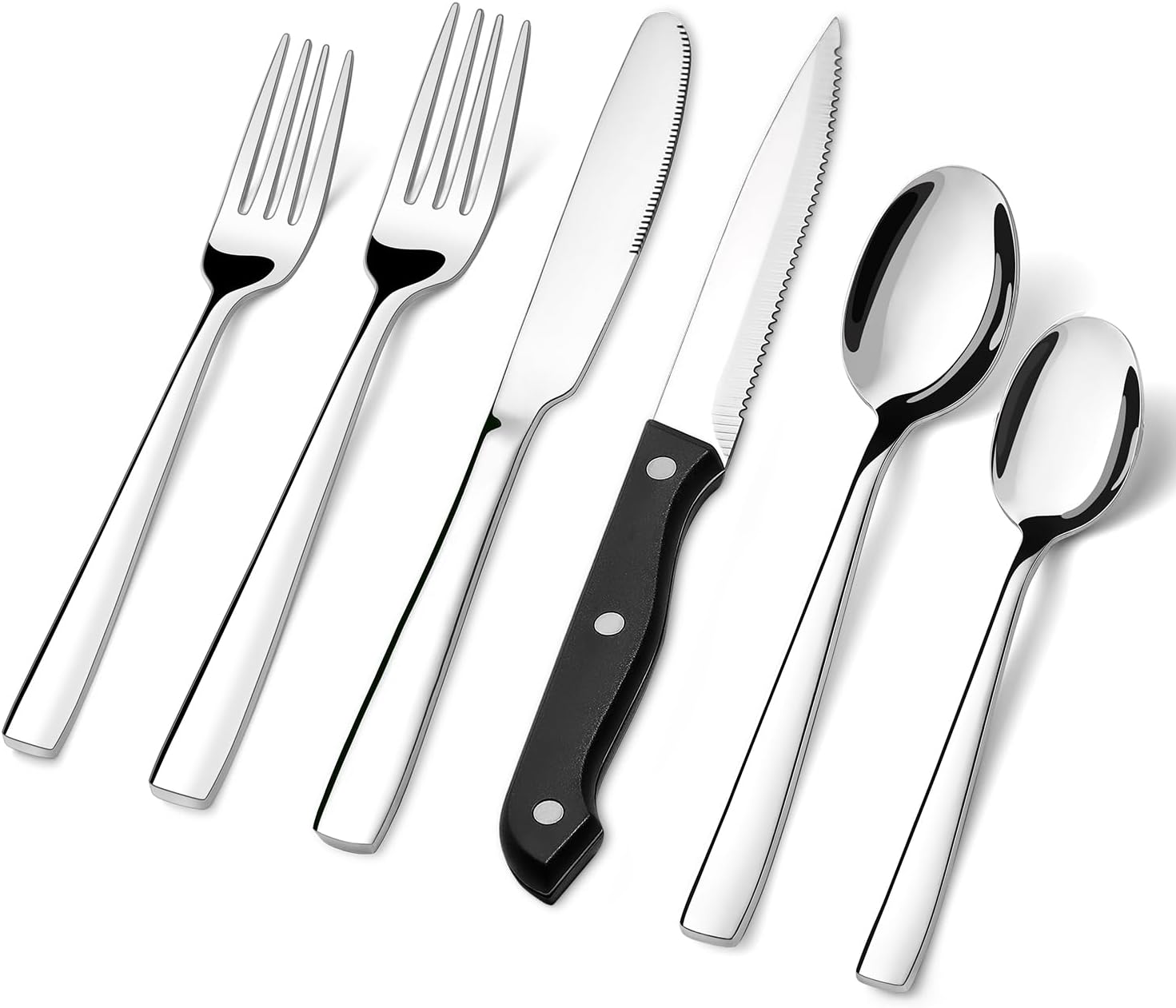 HIWARE 48-Piece Silverware Set with Steak Knives for 8, Stainless Steel Flatware Cutlery Set for Home Kitchen Restaurant Hotel, Kitchen Utensils Set, Mirror Polished, Dishwasher Safe