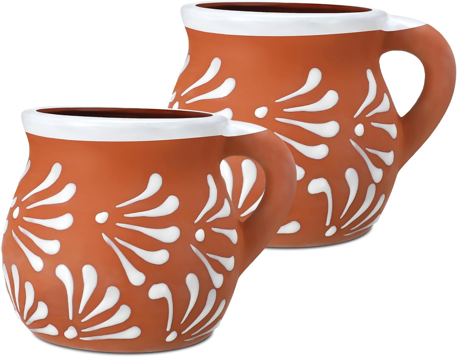 Baderke Set of 2 Mexican Pottery Mugs Mexican Coffee Mugs Clay Cups for Women Men Birthday Graduation Wedding Holiday Parties Gifts, White Terracotta Design, 12 oz Clay Taza, Large