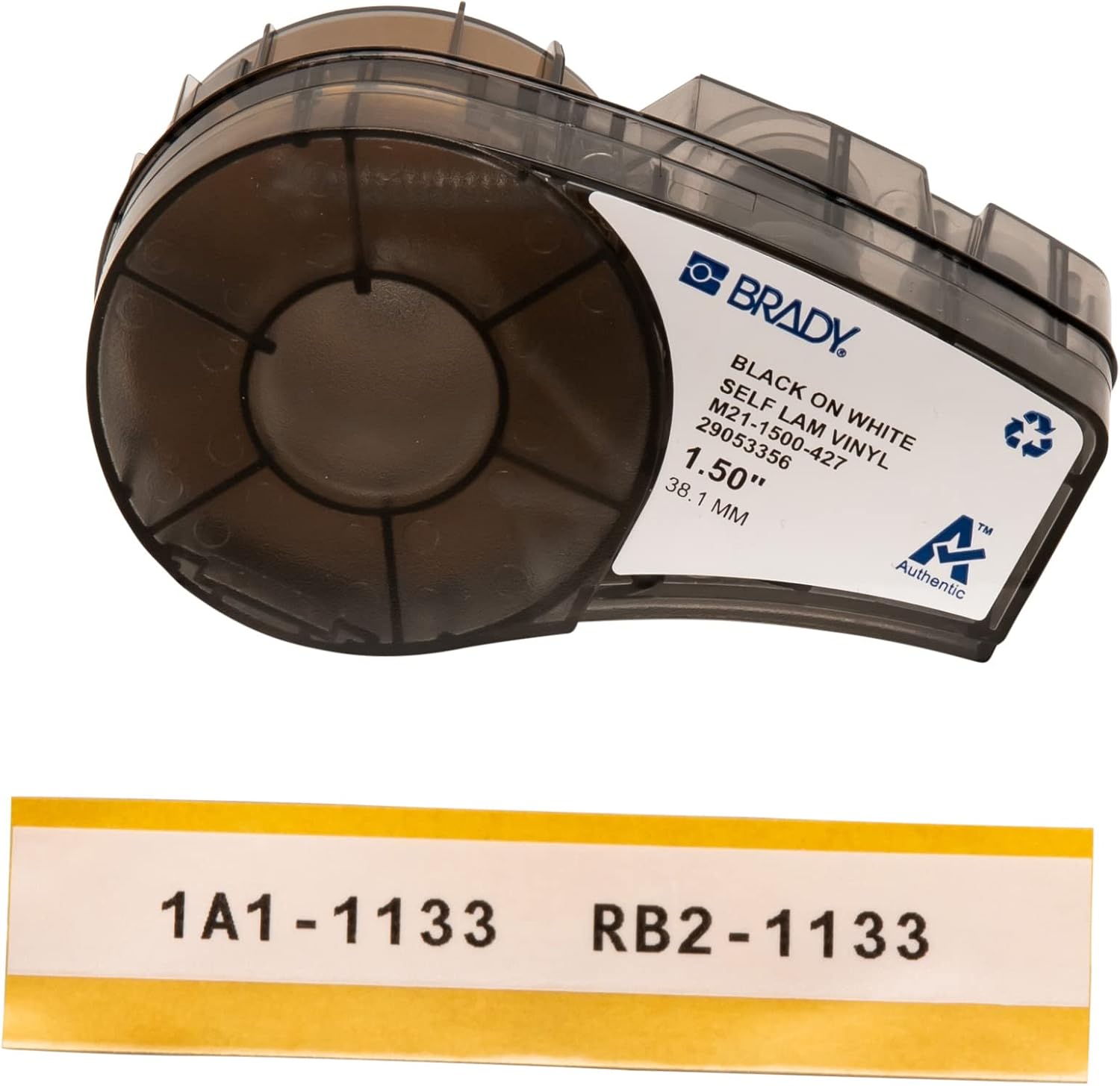 Brady Self-Laminating Vinyl Tape for BMP21-PLUS; BMP21-LAB; BMP21, 38.10 mm x 4.30 m, Black on White, Transparent