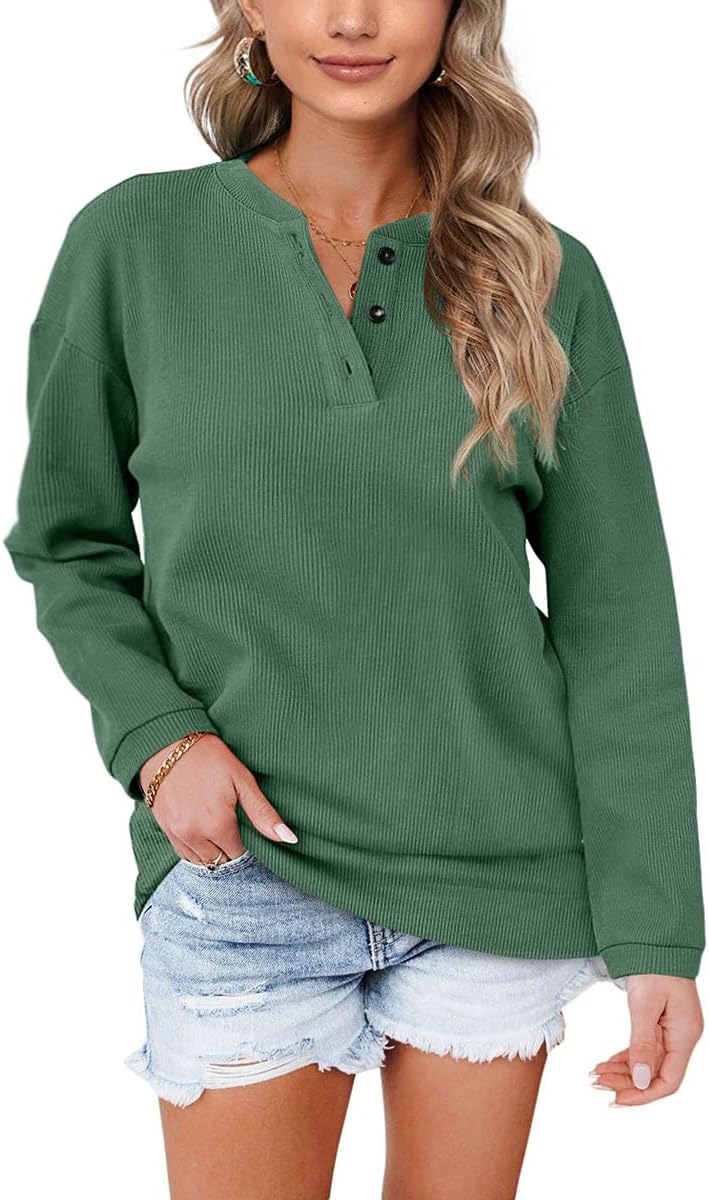 Aokosor Womens Sweatshirts Ladies Jumpers Long Sleeve Tops Ladies Loose Sweatshirts with Buttons Plain