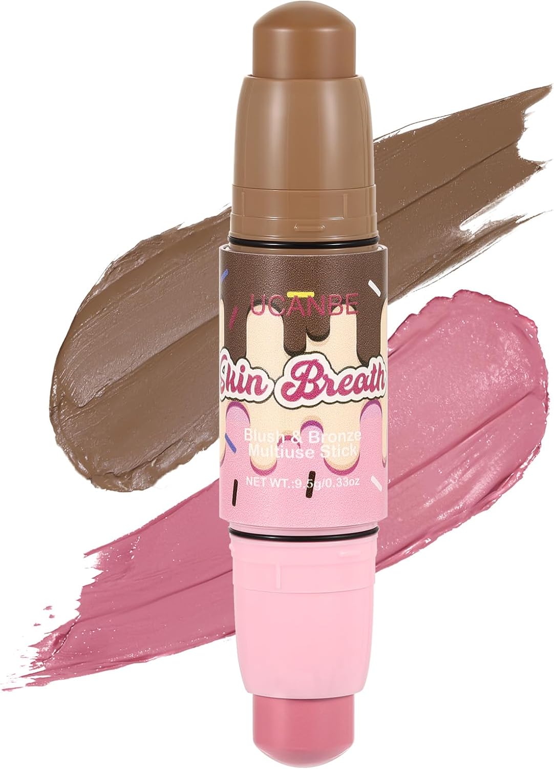 UCANBE Skin Breath Blush & Bronzer Multiuse Stick, 2-in-1 Creamy Face Cheeks Contour Makeup Stick for Natural Radiant Finish Look, Vegan & Cruelty-Free, Travel-Friendly (02 Pink Rose)