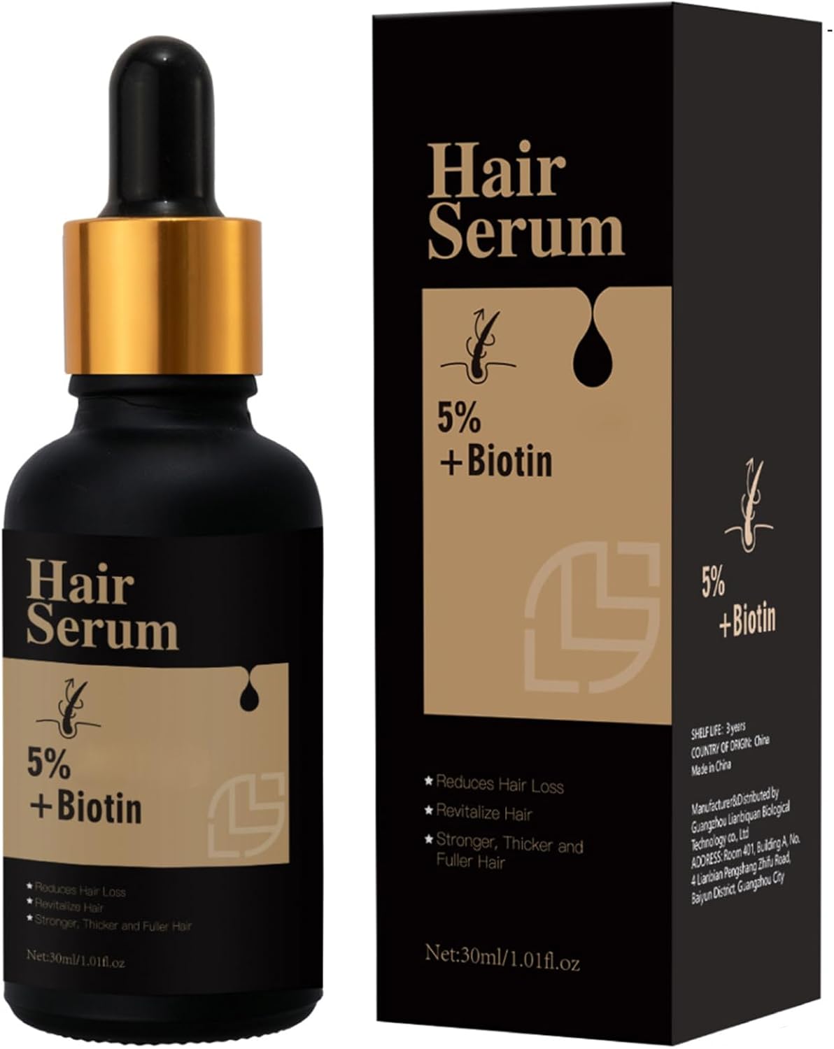 5% + Biotin Hair Serum, 5% Hair Growth Serum For Men And Hair Regrowth Treatment For Stronger Thicker Longer Hair Help to Stop Thinning and Loss Hair 60 ML