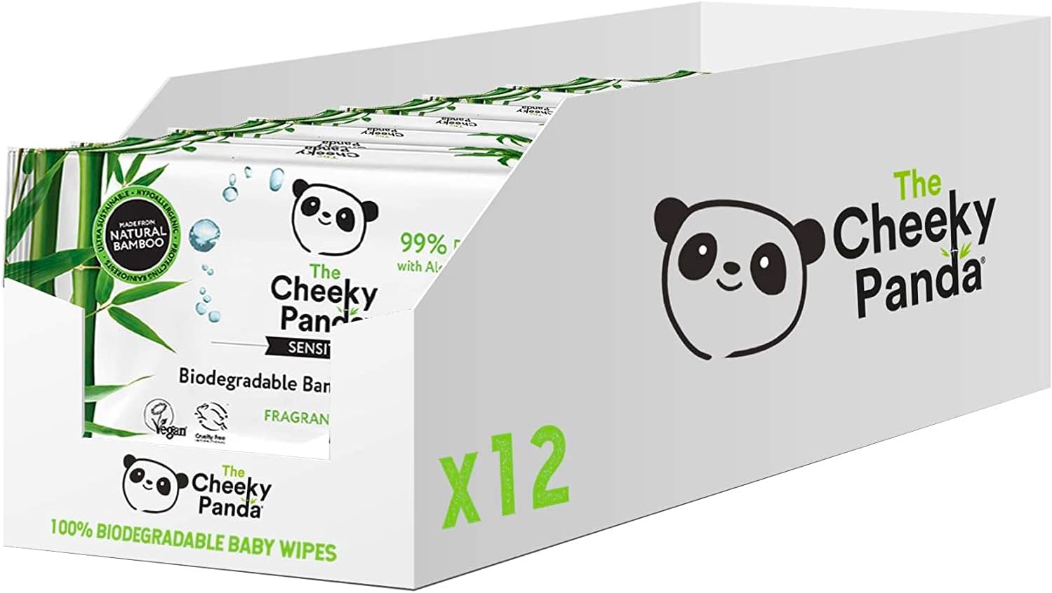 The Cheeky Panda Bamboo Biodegradable Baby Wipes Multipack | 99% Purified Water, Suitable for Sensitive Skin | Dermatologically Tested, 60 Count (Pack of 12)(Packing May Vary)