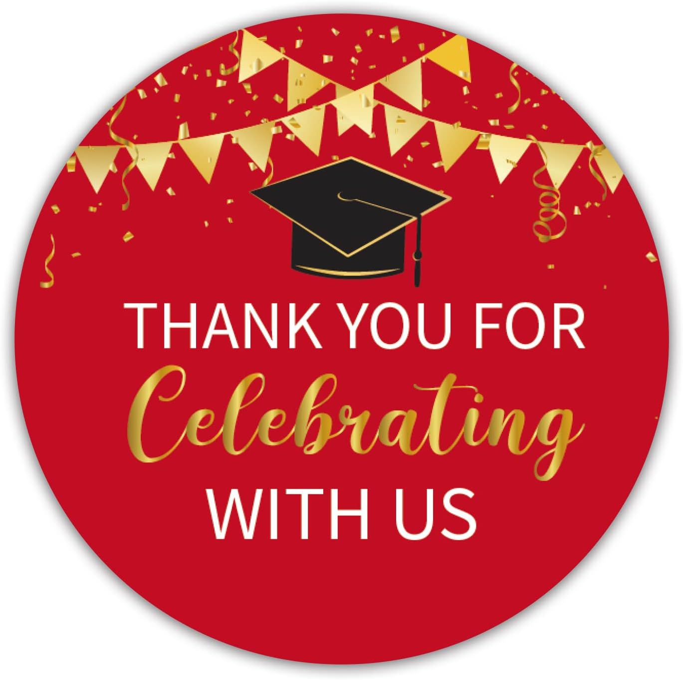2" Red and Gold Graduation Thank You Stickers, 50 Congrats Grad Party Round Favor Sticker Labels.