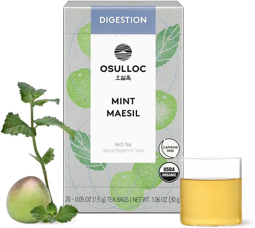 OSULLOC Mint Maesil, Peppermint Tea with Maesil (Korean Plum), Refreshing Herbal Tea, Digestion support, 20 Count, 1.27 oz
