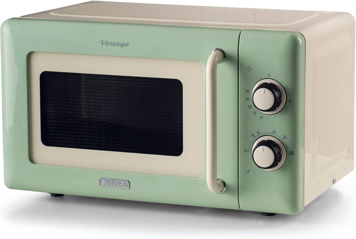 Ariete 800W 20L Vintage Mechanical Microwave, 5 Power Levels, 30 Minute Timer, Cooking End Signal, Ideal for Heating, Cooking and Defrosting (Green)