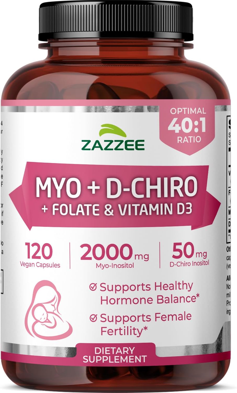 Myo and D-Chiro Inositol Supplement for Women - Fertility Supplement for Women with Ideal 40:1 Ratio Myo & D-Chiro Inositol D3 & Methylfolate Ovarian Support Vitamins - ISO Lab Tested (30 Servings)