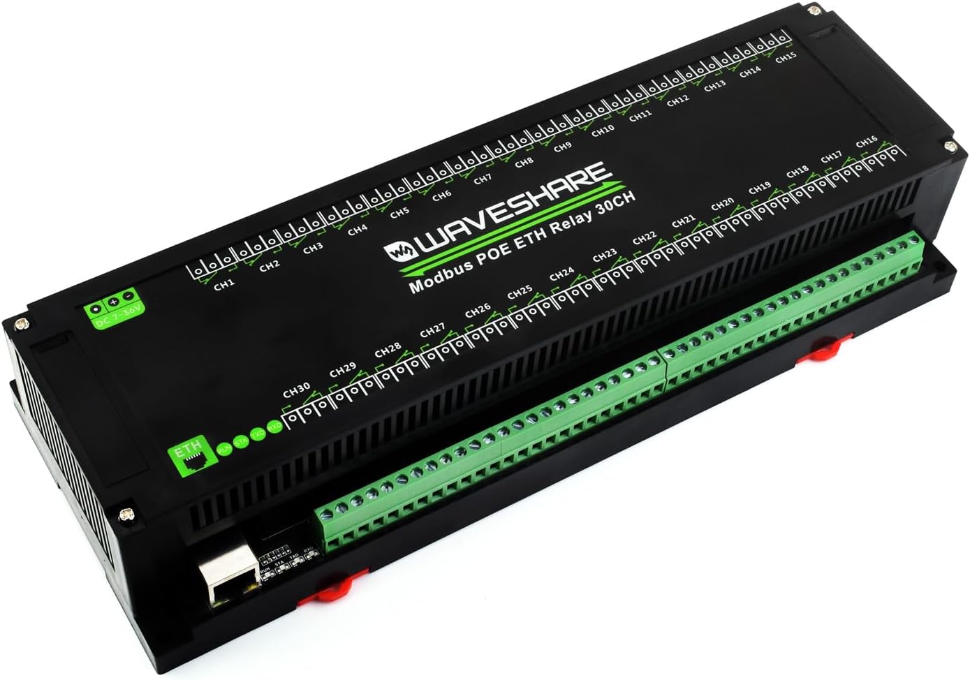 Waveshare 30-Ch Ethernet Relay Module, Modbus RTU/Modbus TCP Protocol, PoE Port Communication, With Various Isolation And Protection Circuits, Industrial Grade Rail-Mount Case